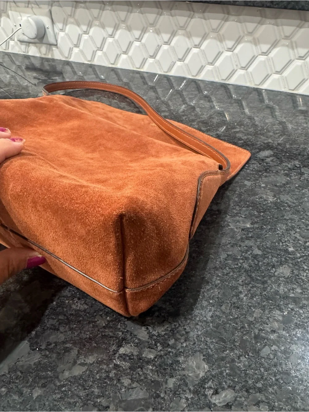 COACH Chelsea 30 in clay suede shoulder bag with gold hardware